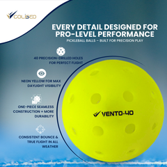 Coliseo Vento-40 Tournament Pickleball Balls – 3-Pack, 40-Hole Seamless Design, USAPA Approved